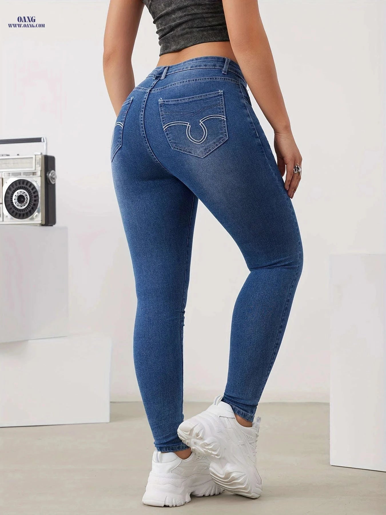 Fashion Jeans for Women - High Stretch Skinny Denim, All-Season Wear   OAXG Light Blue / S