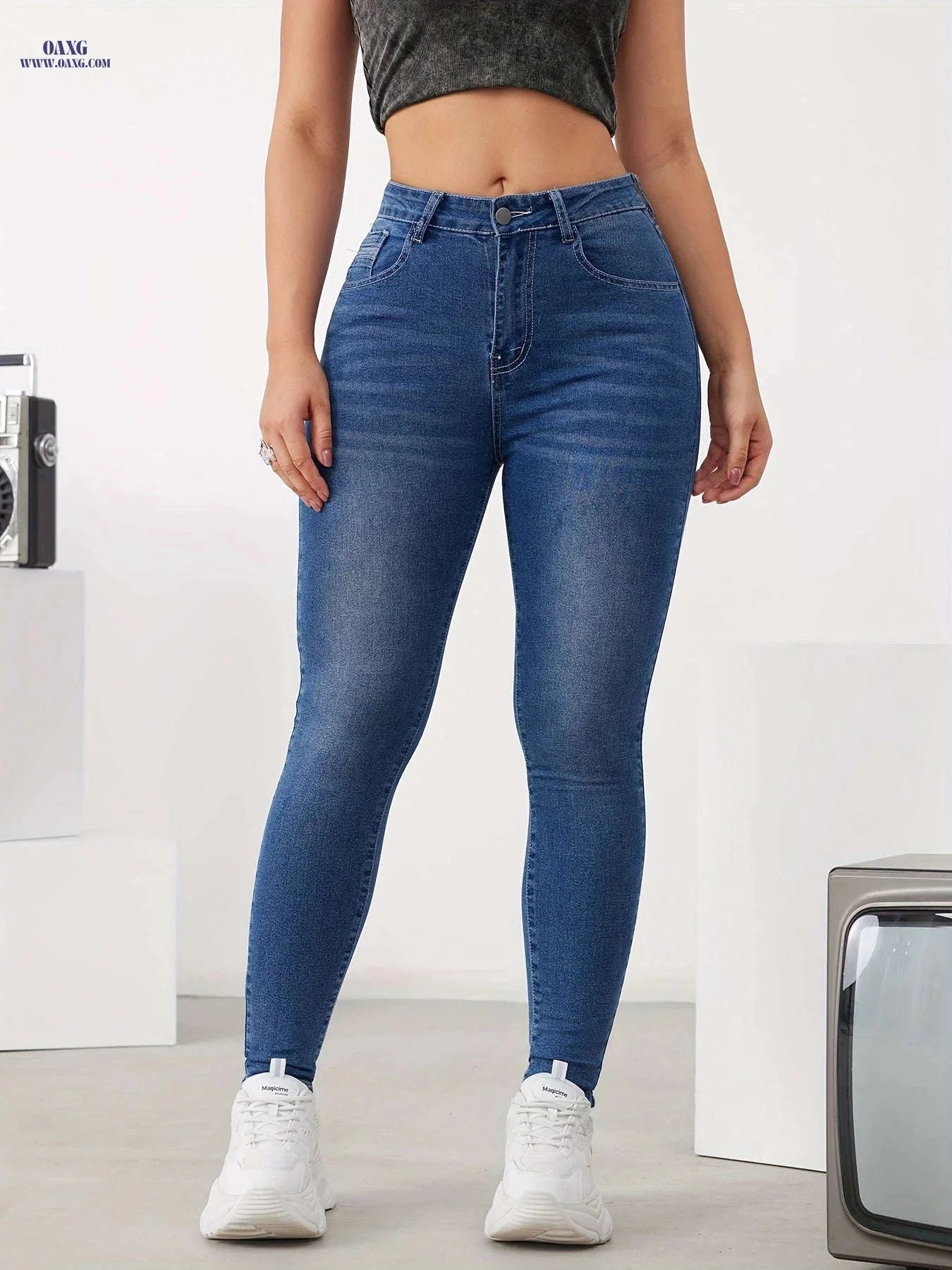 Fashion Jeans for Women - High Stretch Skinny Denim, All-Season Wear   OAXG Light Blue / S