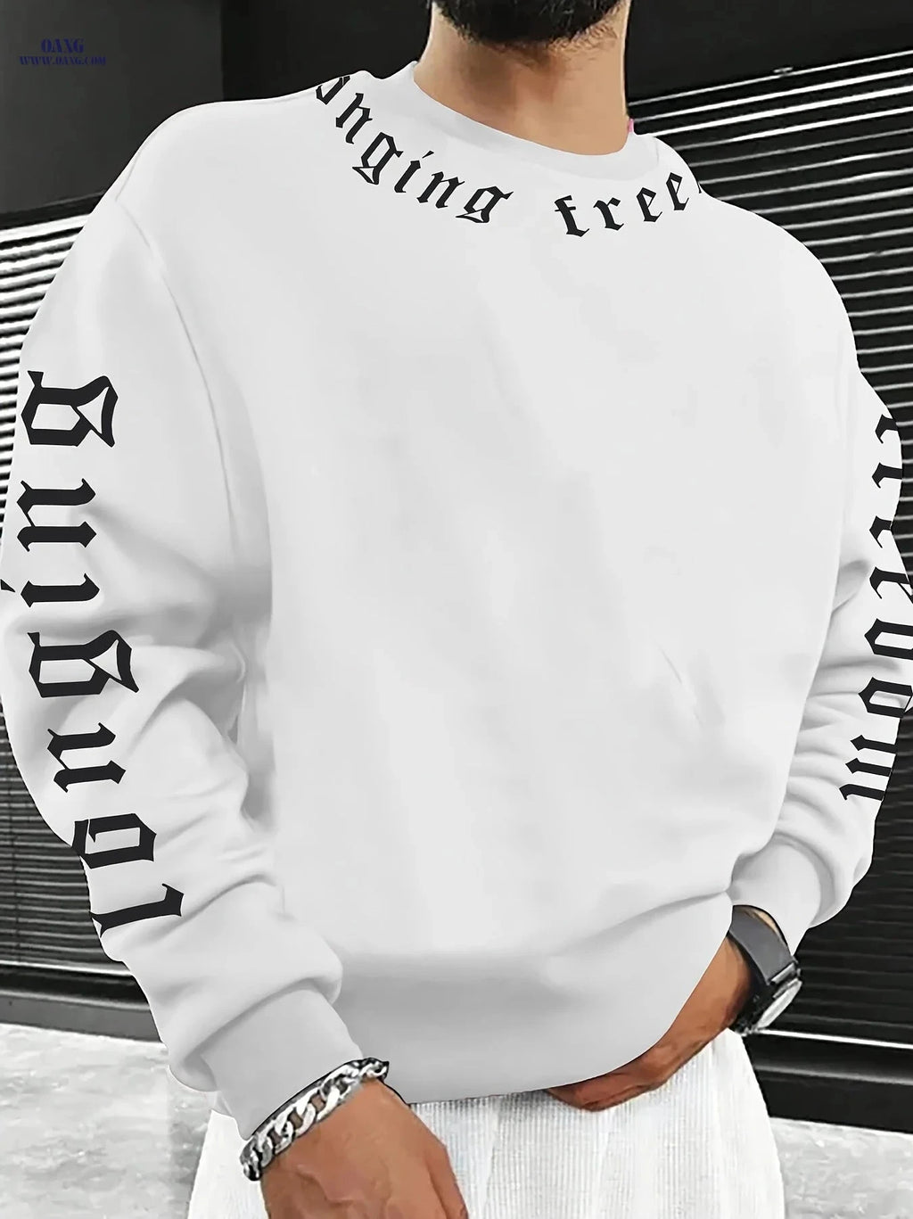 Fashion Printed Crew Neck Hoodie - Casual Stretch Polyester for Men   OAXG 