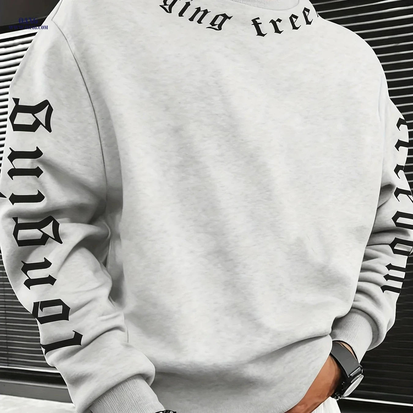 Fashion Printed Crew Neck Hoodie - Casual Stretch Polyester for Men   OAXG 