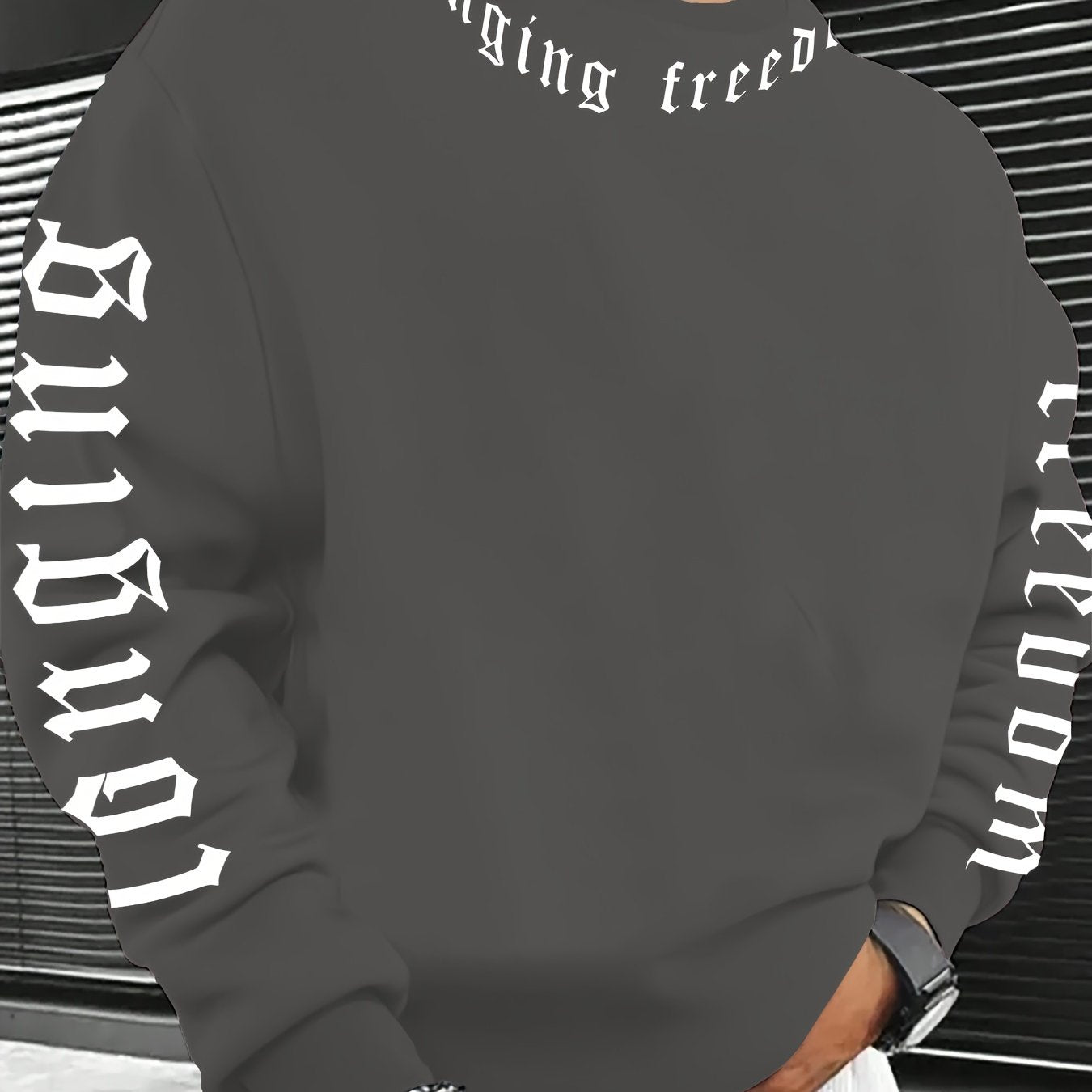 Fashion Printed Crew Neck Hoodie - Casual Stretch Polyester for Men   OAXG 