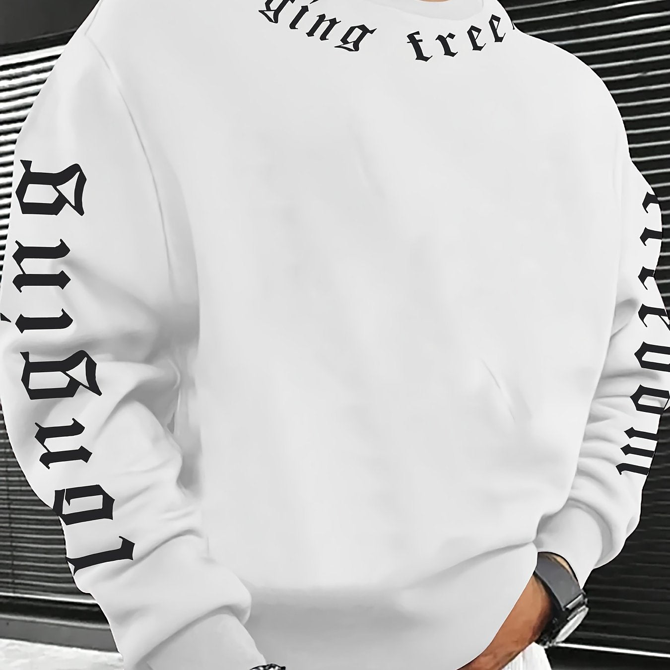 Fashion Printed Crew Neck Hoodie - Casual Stretch Polyester for Men   OAXG 