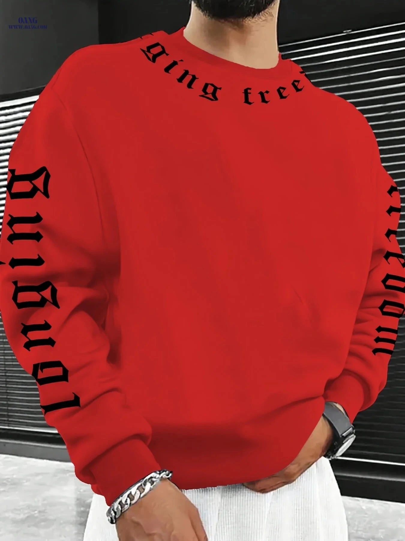 Fashion Printed Crew Neck Hoodie - Casual Stretch Polyester for Men   OAXG White / FR S