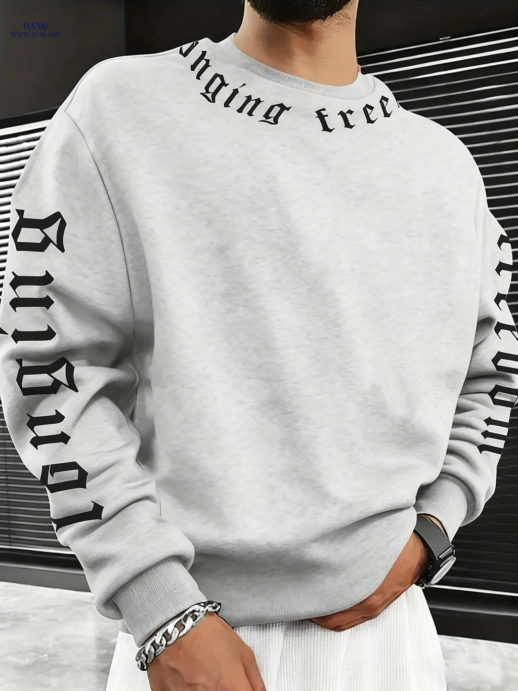 Fashion Printed Crew Neck Hoodie - Casual Stretch Polyester for Men   OAXG White / FR S
