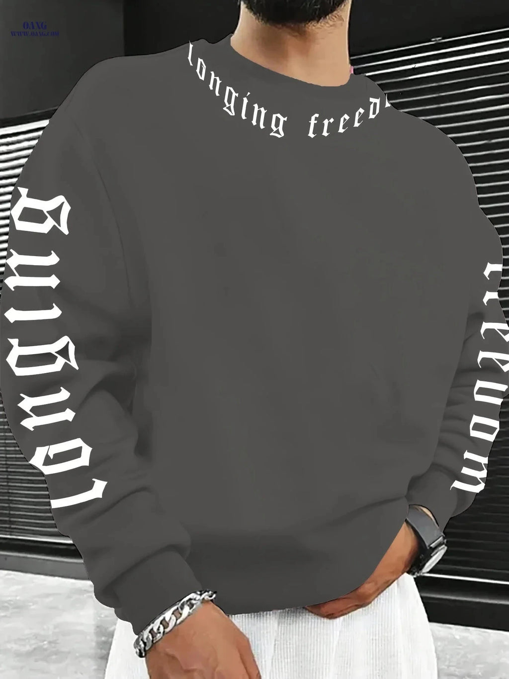 Fashion Printed Crew Neck Hoodie - Casual Stretch Polyester for Men   OAXG White / FR S