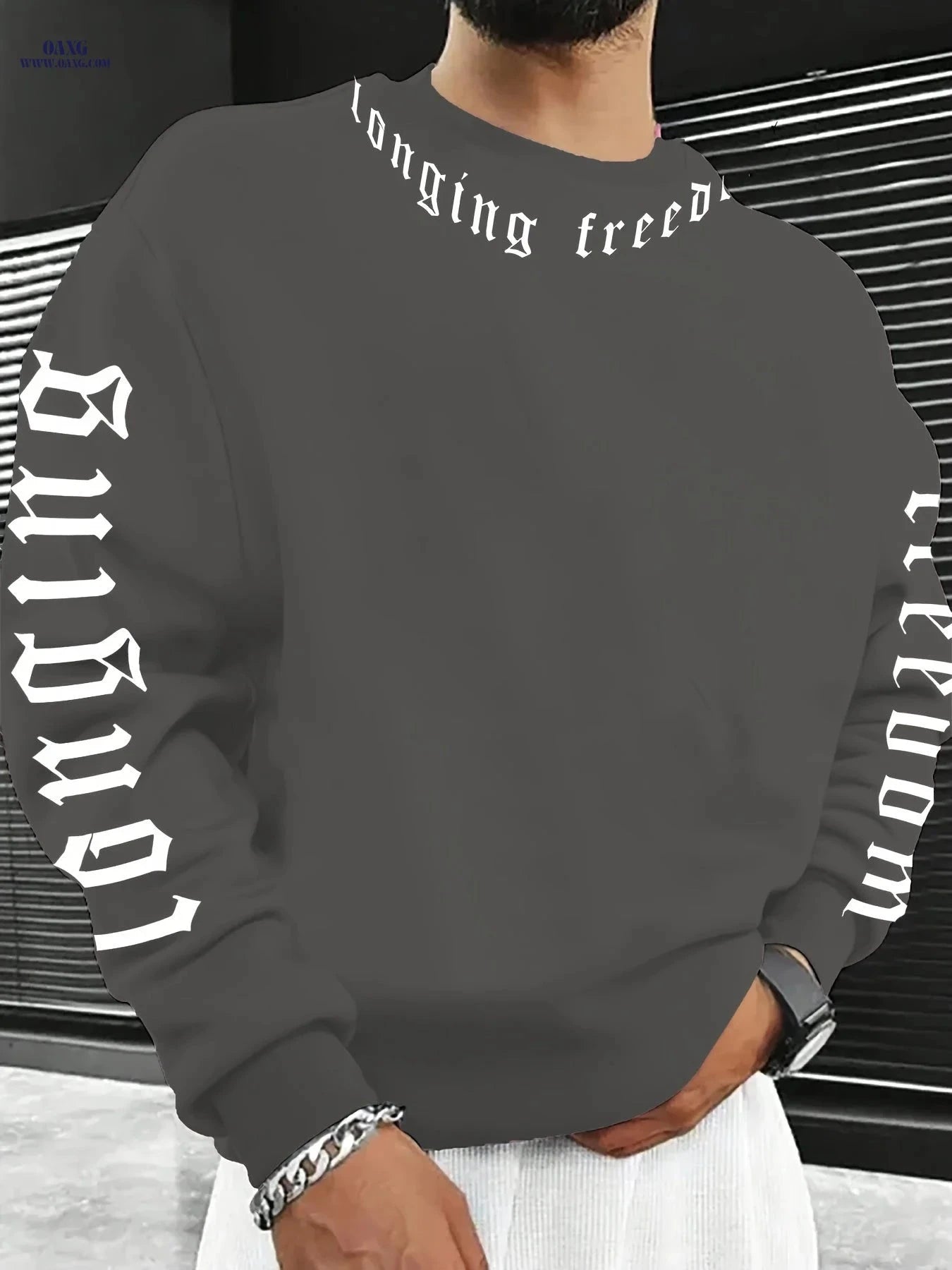 Fashion Printed Crew Neck Hoodie - Casual Stretch Polyester for Men   OAXG White / FR S
