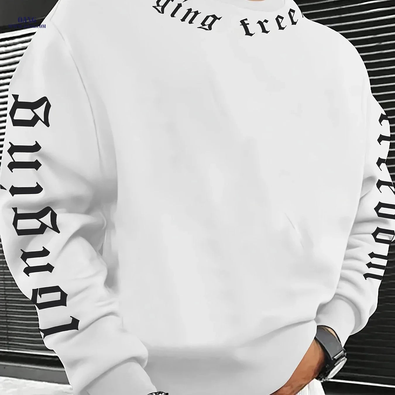 Fashion Printed Crew Neck Hoodie - Casual Stretch Polyester for Men   OAXG White / FR S
