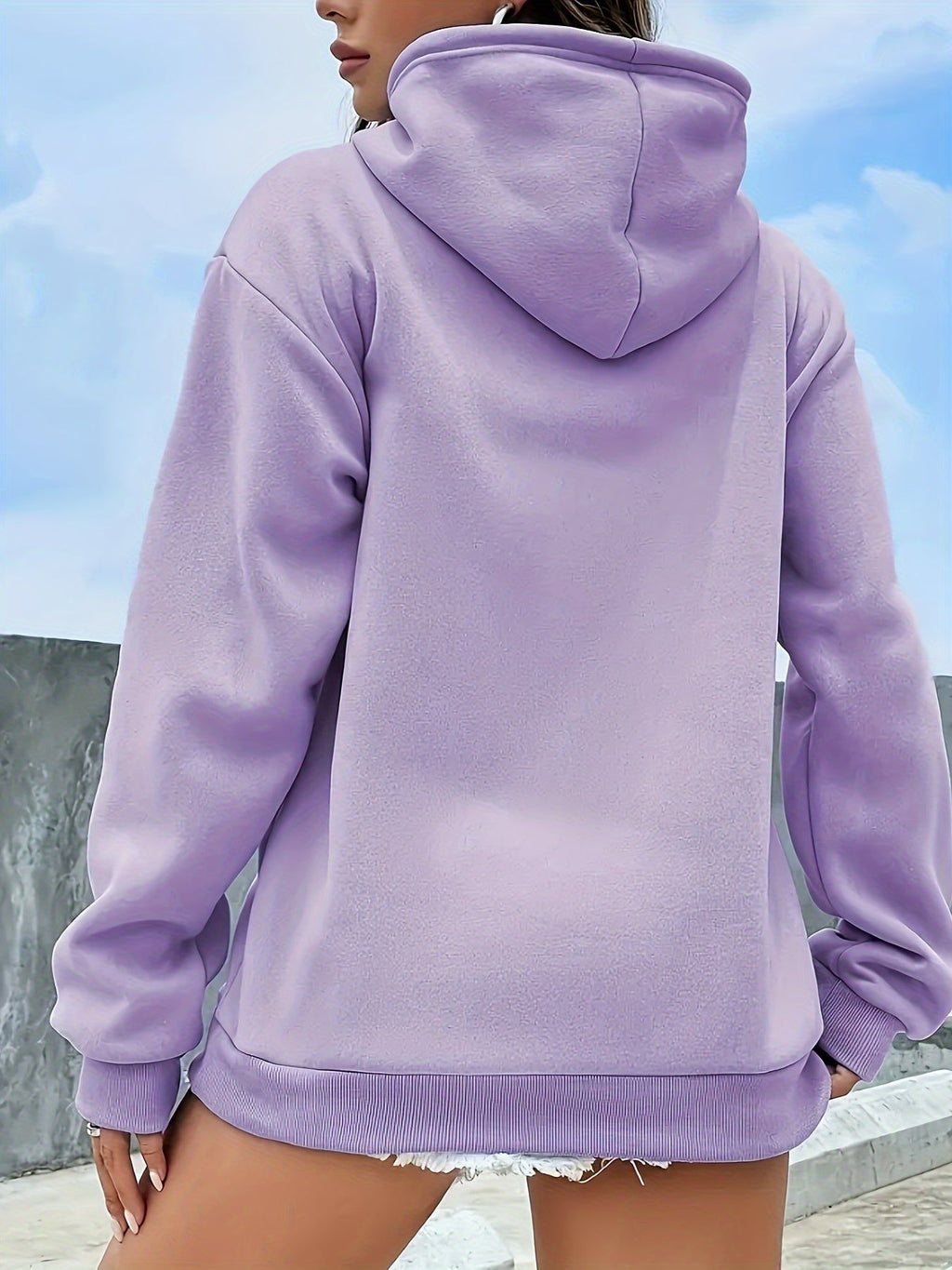 Fashion Solid Color Versatile -Lined Hooded Casual Sport Sweatshirt for Women, Autumn/Winter Style   OAXG Violet / S