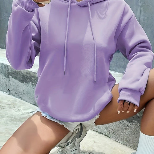 Fashion Solid Color Versatile -Lined Hooded Casual Sport Sweatshirt for Women, Autumn/Winter Style   OAXG Violet / S