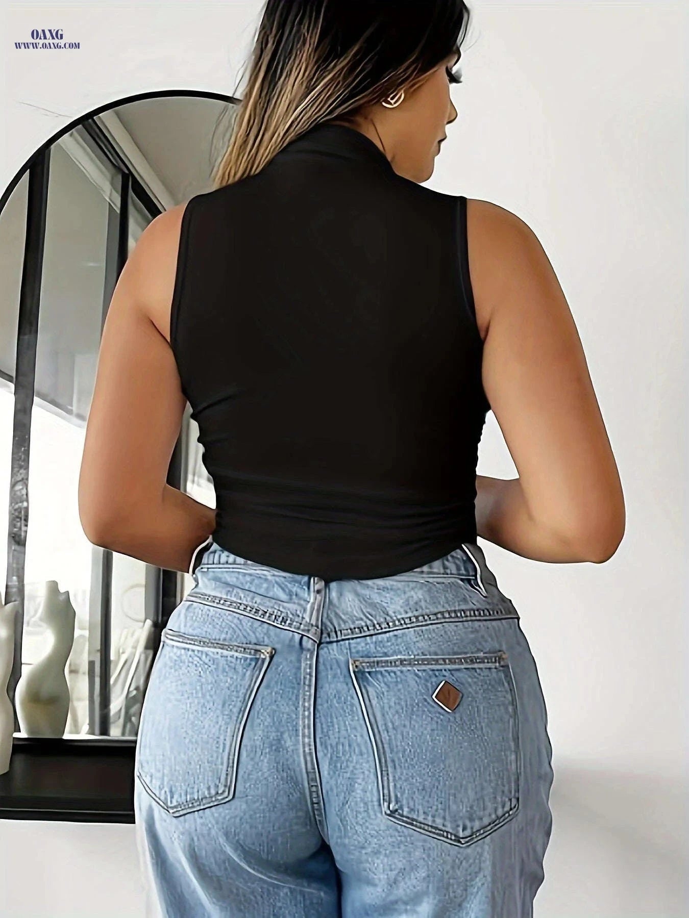 Fashionable Casual Vest - Slanted Hemline & Pleated Design Top   OAXG 