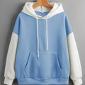 Fashionable Color-Block Easy Clean Hooded Drawstring Sweatshirt Women'S Fleece-Lined Long-Sleeved Kangaroo Pocket Autumn And Winter New Loose Versatile Casual Top Trendy   OAXG Mixed colors / S