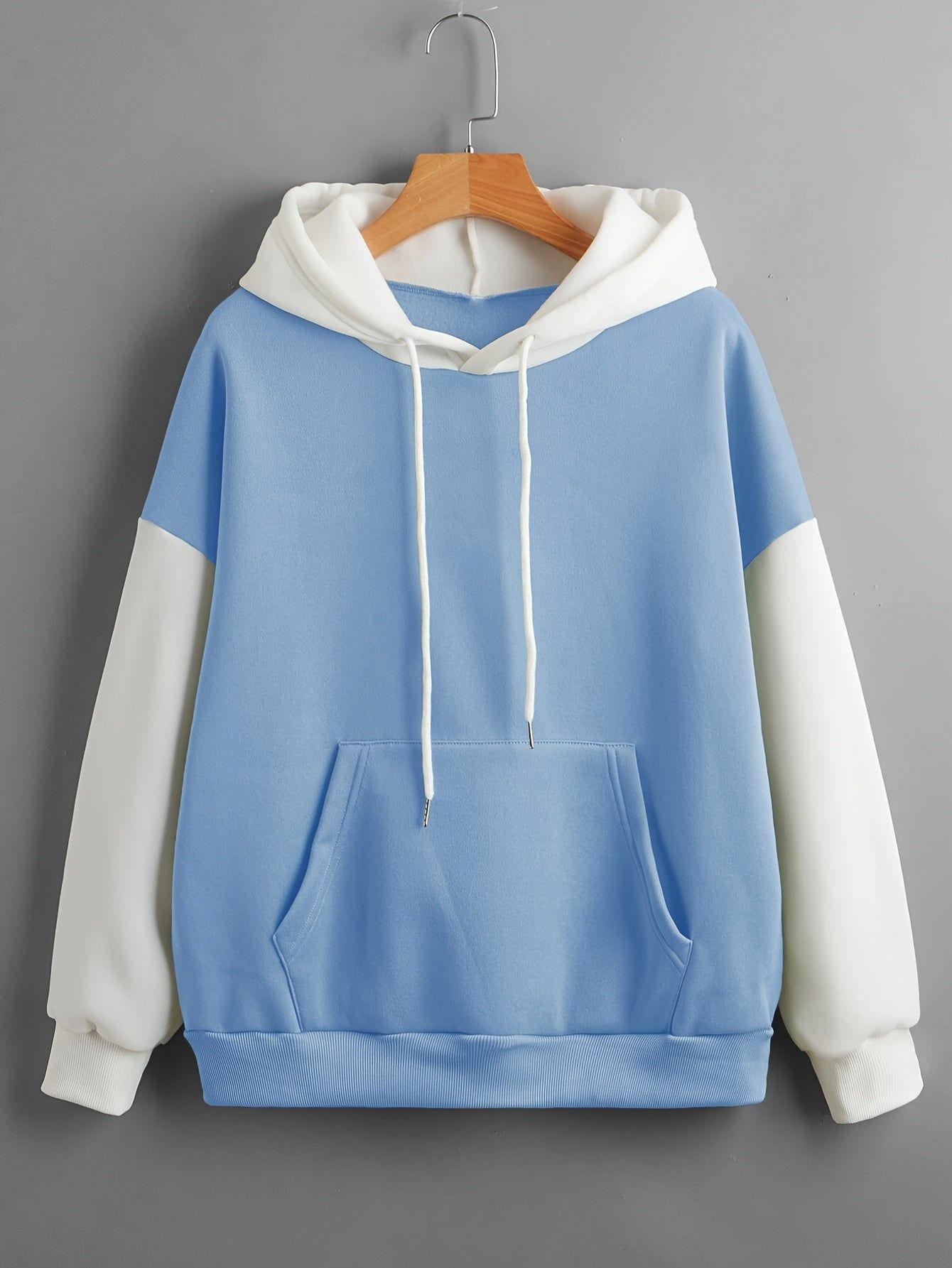 Fashionable Color-Block Easy Clean Hooded Drawstring Sweatshirt Women'S Fleece-Lined Long-Sleeved Kangaroo Pocket Autumn And Winter New Loose Versatile Casual Top Trendy   OAXG Mixed colors / S