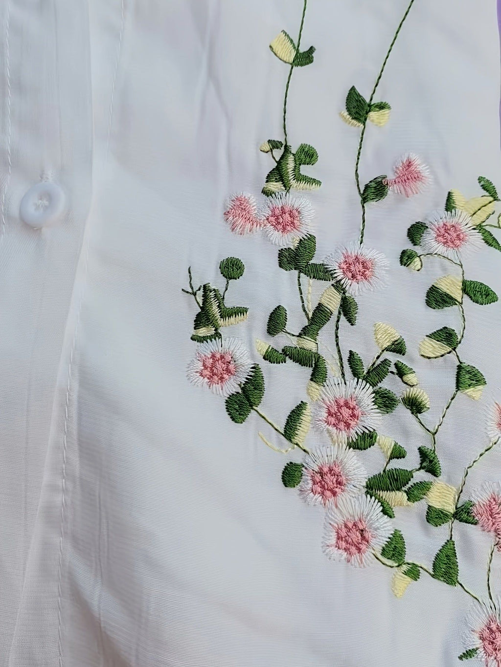 Fashionable Embroidered Short-Sleeve Shirt   OAXG White / XS