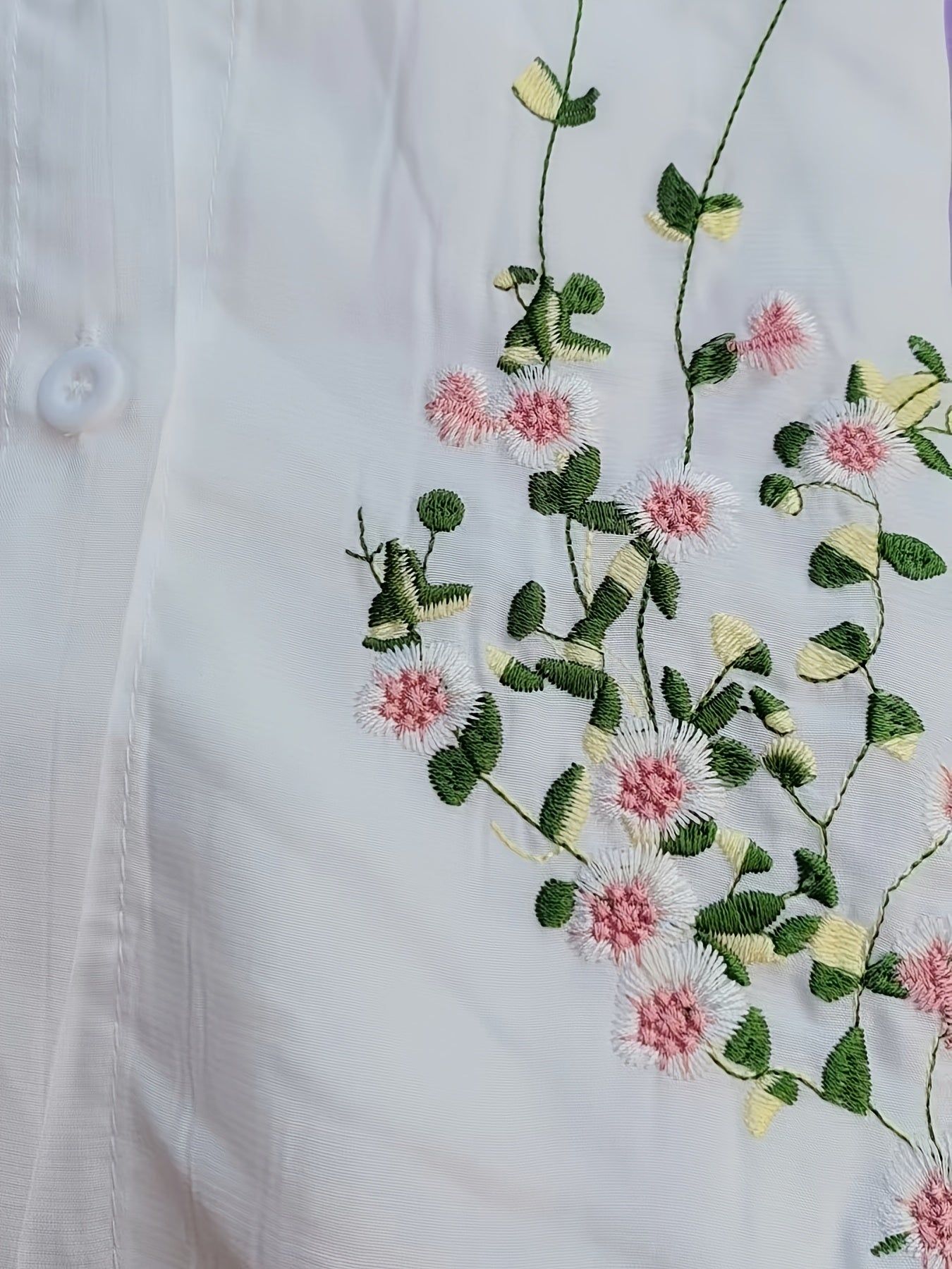 Fashionable Embroidered Short-Sleeve Shirt   OAXG White / XS