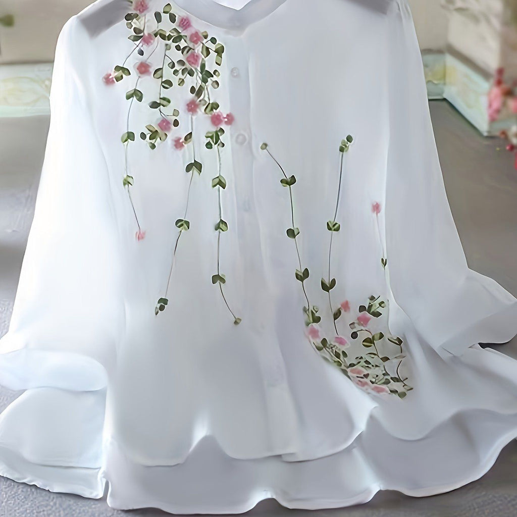 Fashionable Embroidered Short-Sleeve Shirt   OAXG White / XS