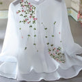 Fashionable Embroidered Short-Sleeve Shirt   OAXG White / XS