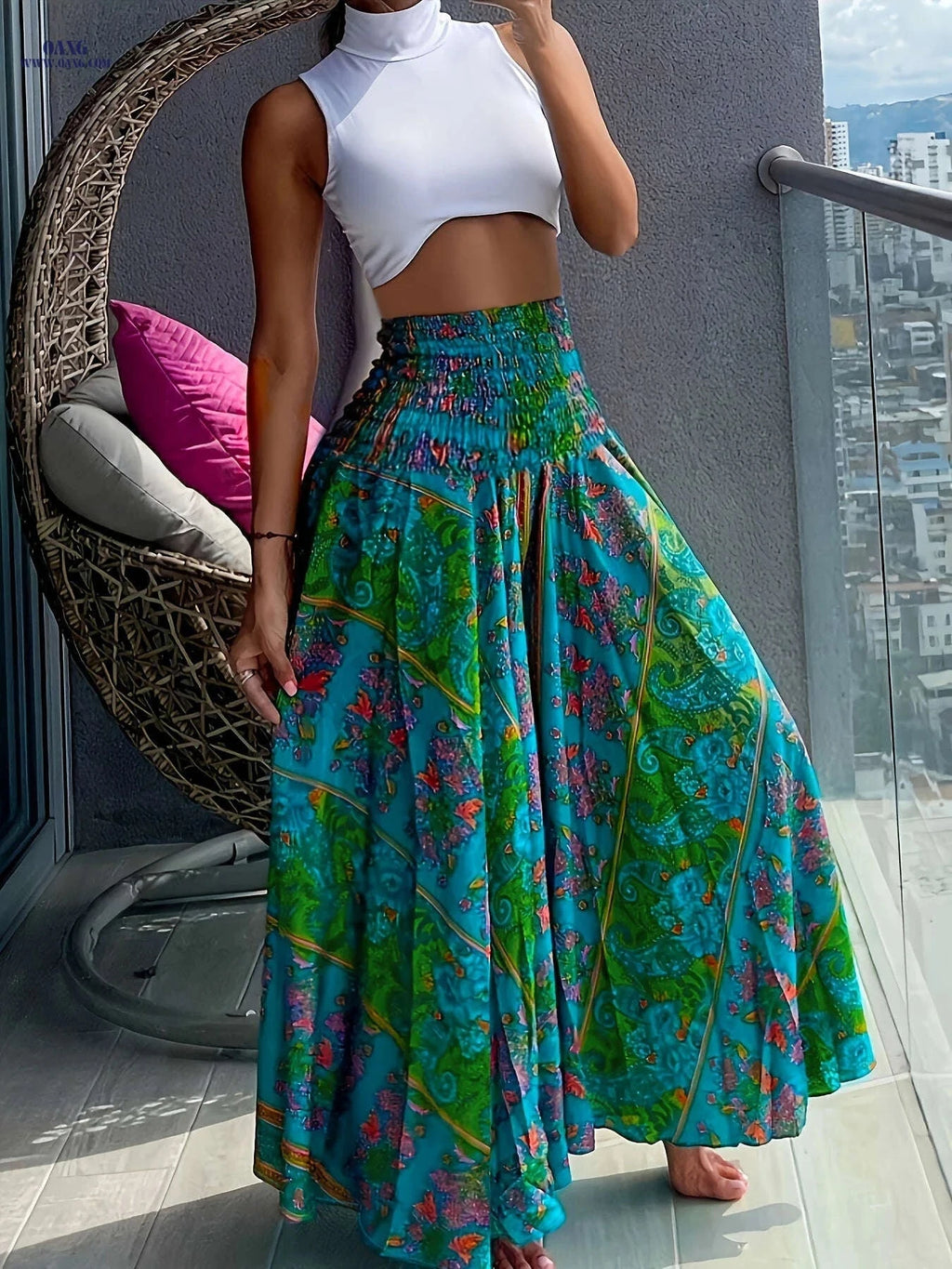 Fashionable High-Waist Wide-Leg Pants - Casual Printed Design   OAXG 