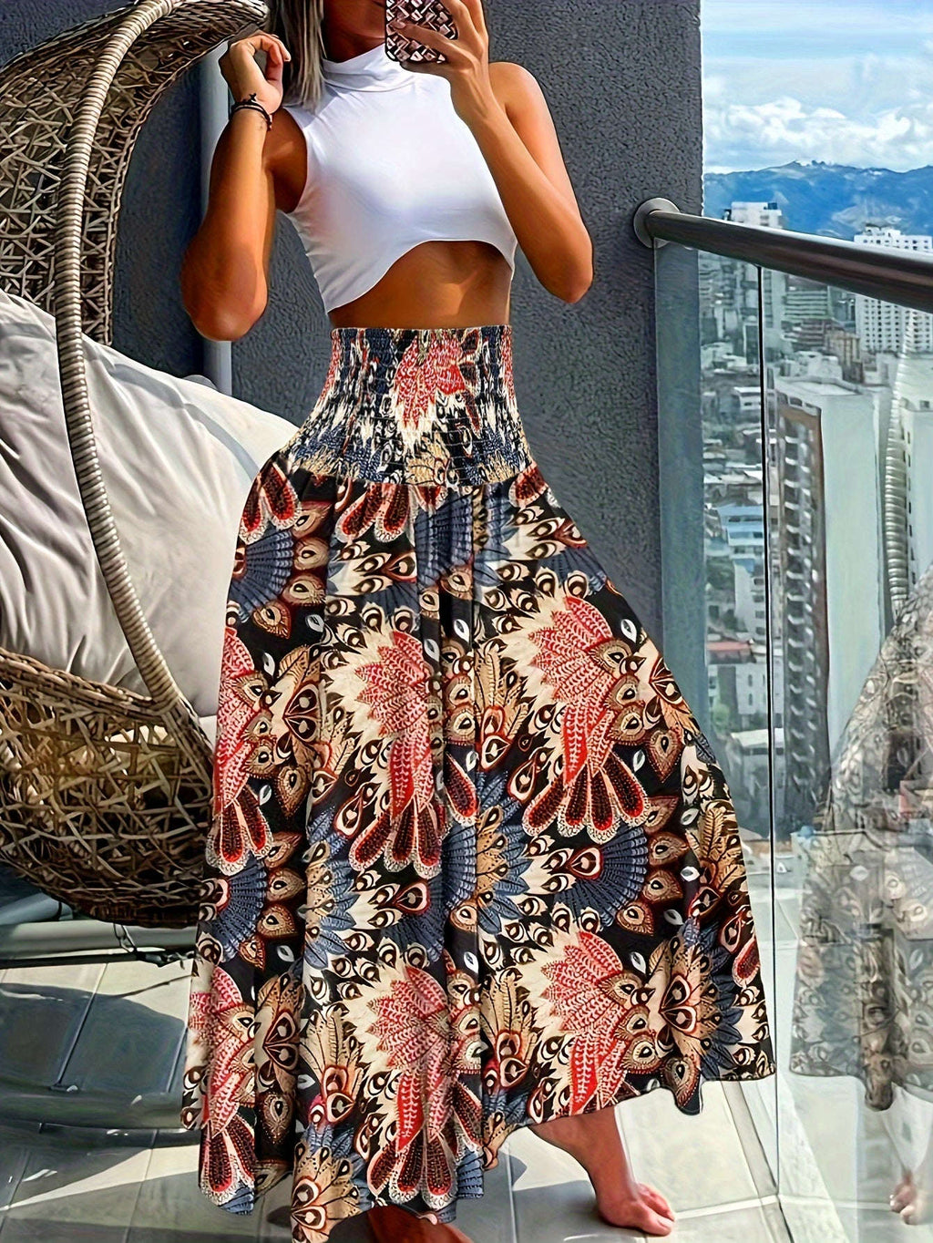 Fashionable High-Waist Wide-Leg Pants - Casual Printed Design   OAXG 