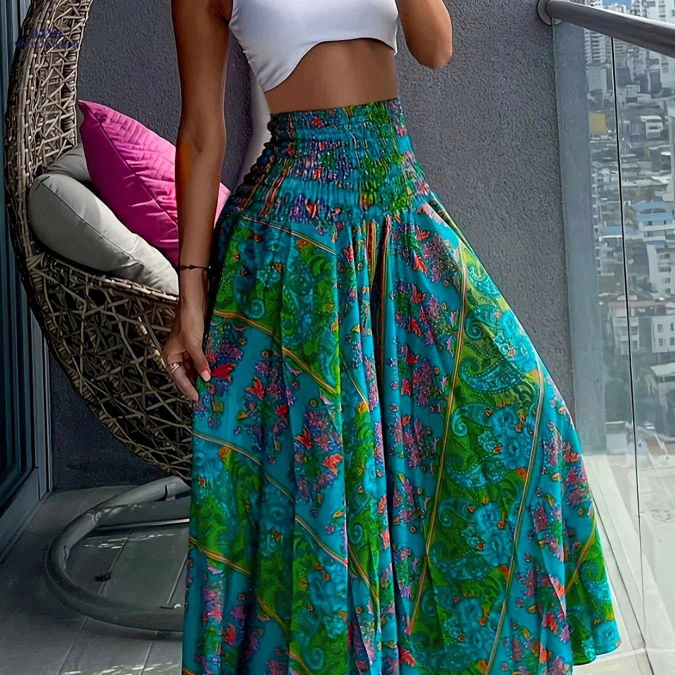 Fashionable High-Waist Wide-Leg Pants - Casual Printed Design   OAXG 