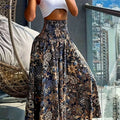 Fashionable High-Waist Wide-Leg Pants - Casual Printed Design   OAXG Navy Color / S