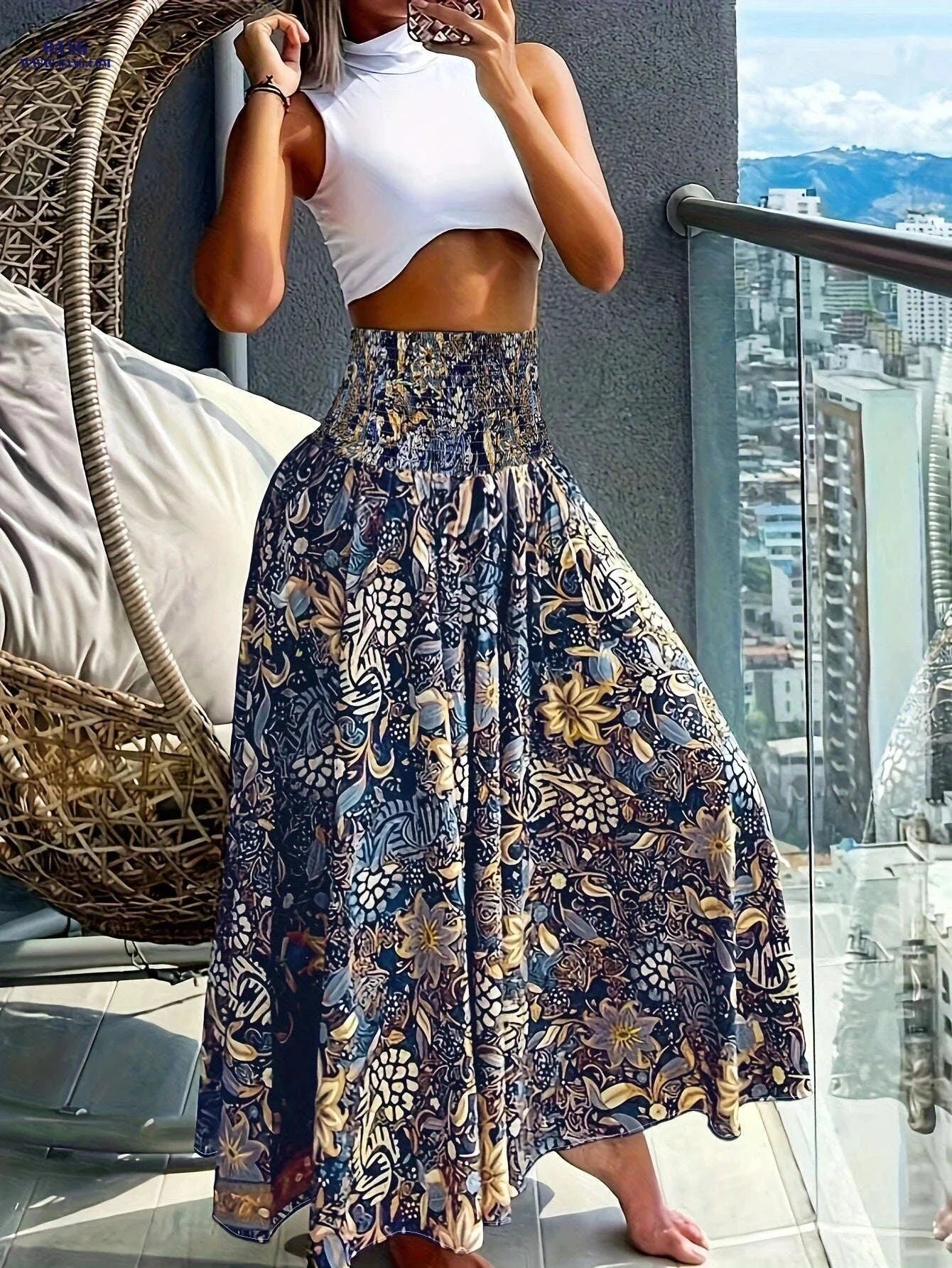 Fashionable High-Waist Wide-Leg Pants - Casual Printed Design   OAXG 