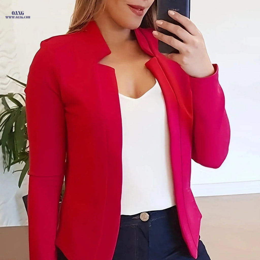 Fashionable Long-Sleeve Solid Color Cardigan for Women - Casual Style   OAXG Red / S