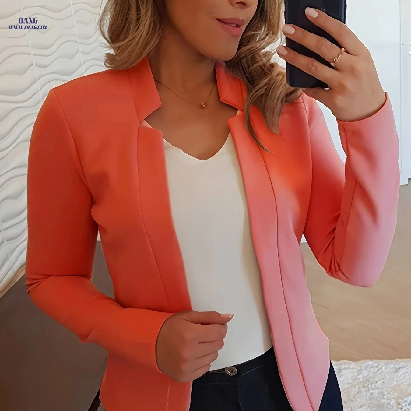 Fashionable Long-Sleeve Solid Color Cardigan for Women - Casual Style   OAXG Red / S