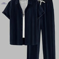 Fashionable Men's 2-Piece Set - Striped Button Shirt & Drawstring Pants   OAXG 