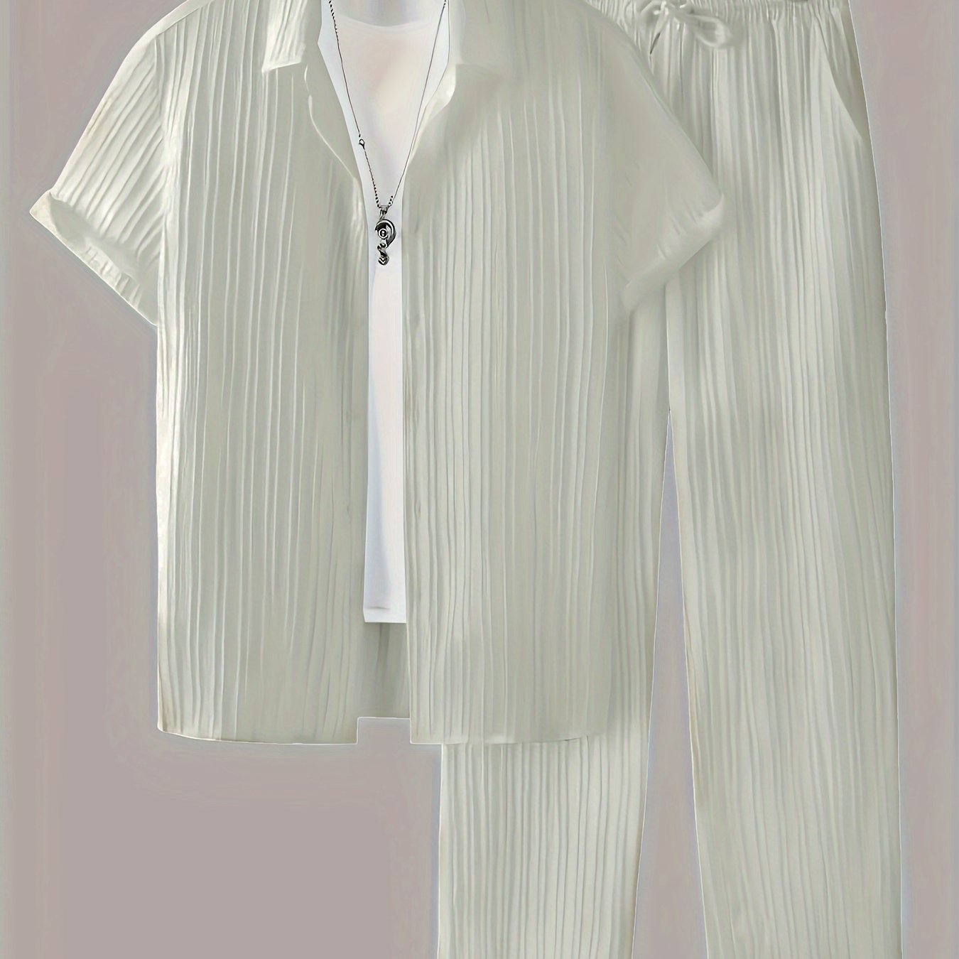 Fashionable Men's 2-Piece Set - Striped Button Shirt & Drawstring Pants   OAXG Navy Color / FR S
