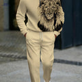 Fashionable Men's Casual Suit Set - Hand-Painted Lion Pattern   OAXG Khaki / FR M