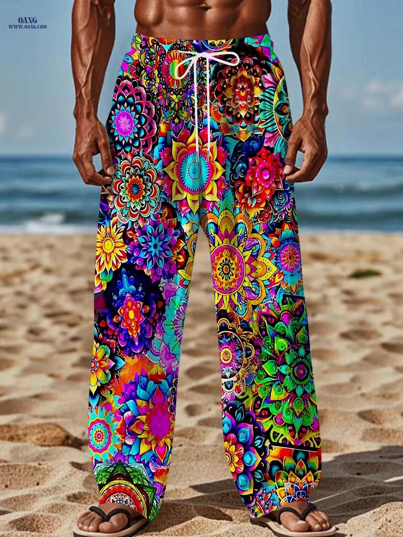 Fashionable Men's Loose Straight-Leg Pants - Unique Print Casual Trousers   OAXG Mixed Color / FR M