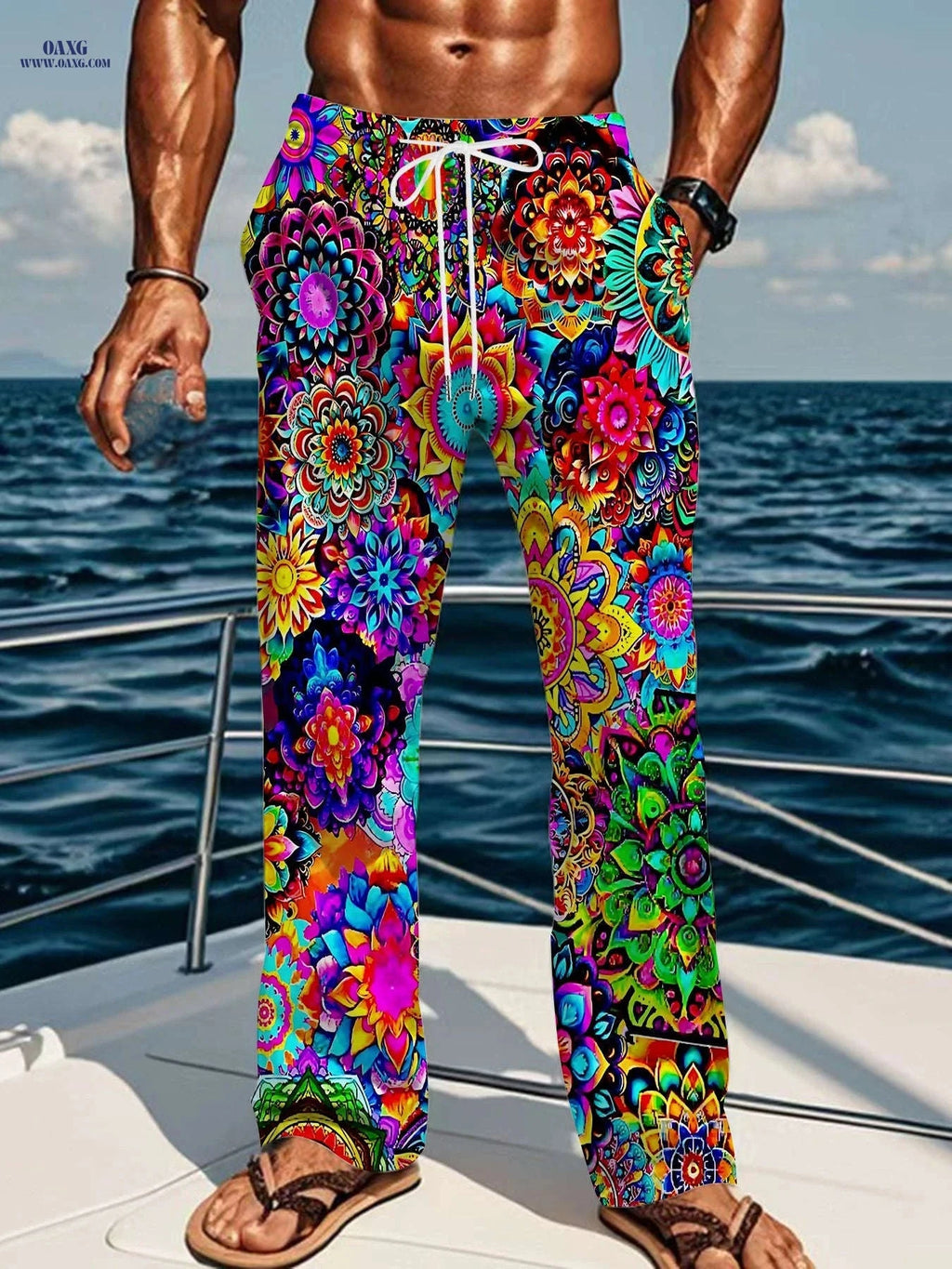Fashionable Men's Loose Straight-Leg Pants - Unique Print Casual Trousers   OAXG Mixed Color / FR M