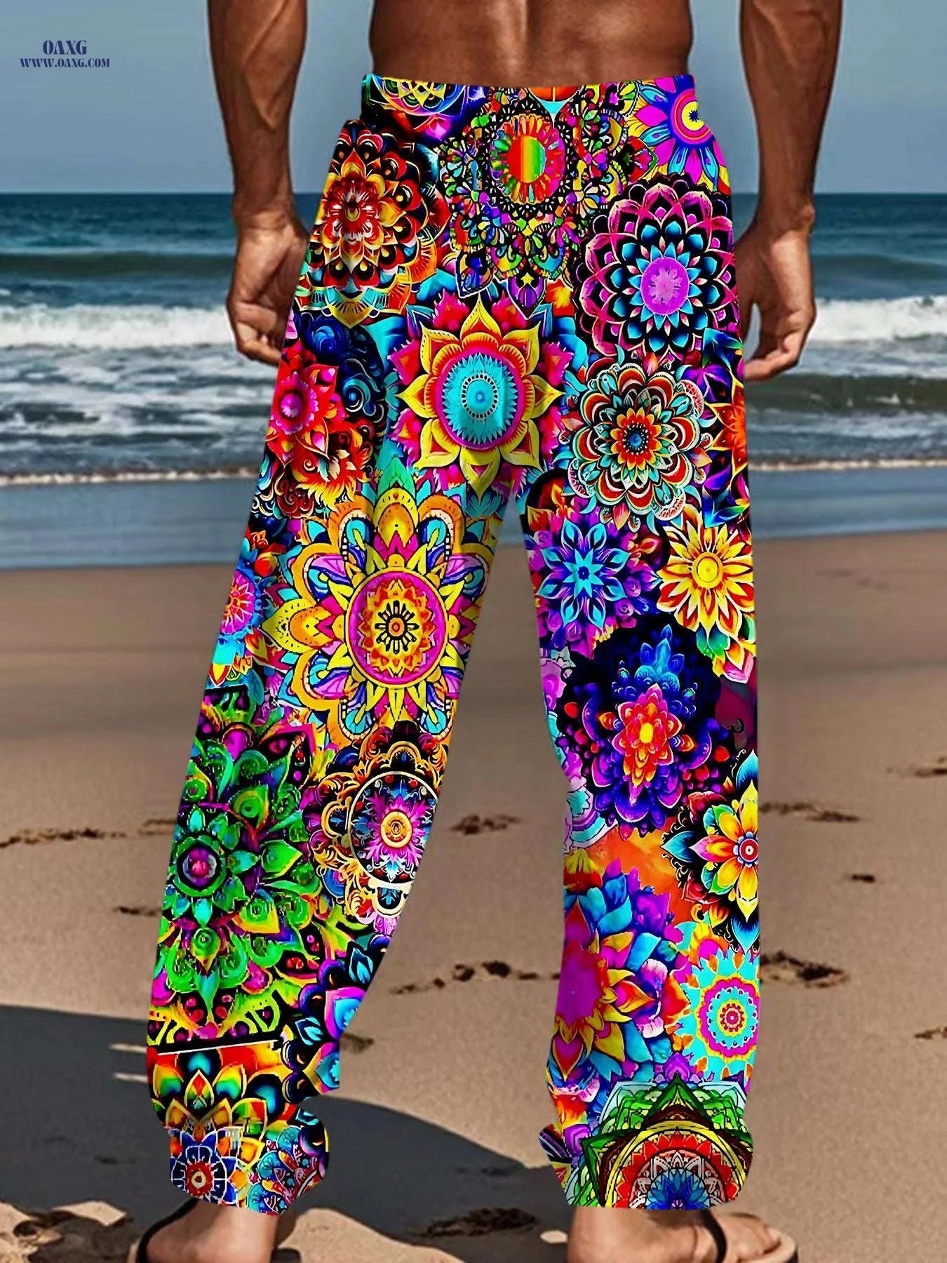 Fashionable Men's Loose Straight-Leg Pants - Unique Print Casual Trousers   OAXG Mixed Color / FR M
