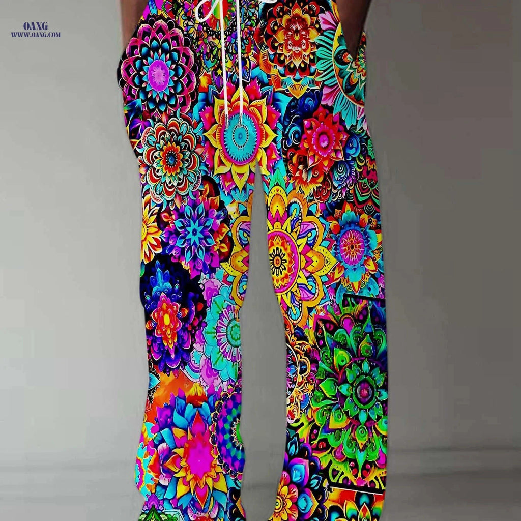 Fashionable Men's Loose Straight-Leg Pants - Unique Print Casual Trousers   OAXG Mixed Color / FR M