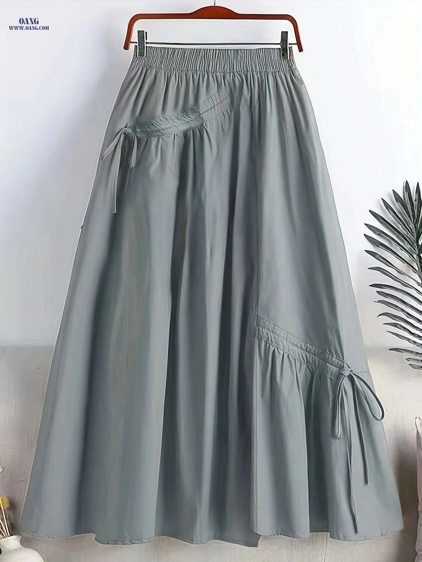 Fashionable Mid-Length Drawstring Skirt - Elegant Polyester for All Seasons   OAXG Khaki / Asian S