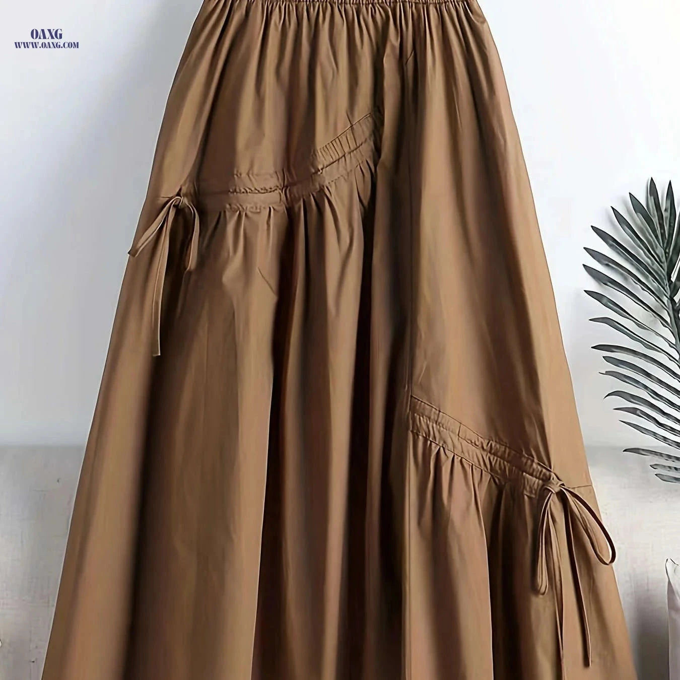 Fashionable Mid-Length Drawstring Skirt - Elegant Polyester for All Seasons   OAXG Khaki / Asian S