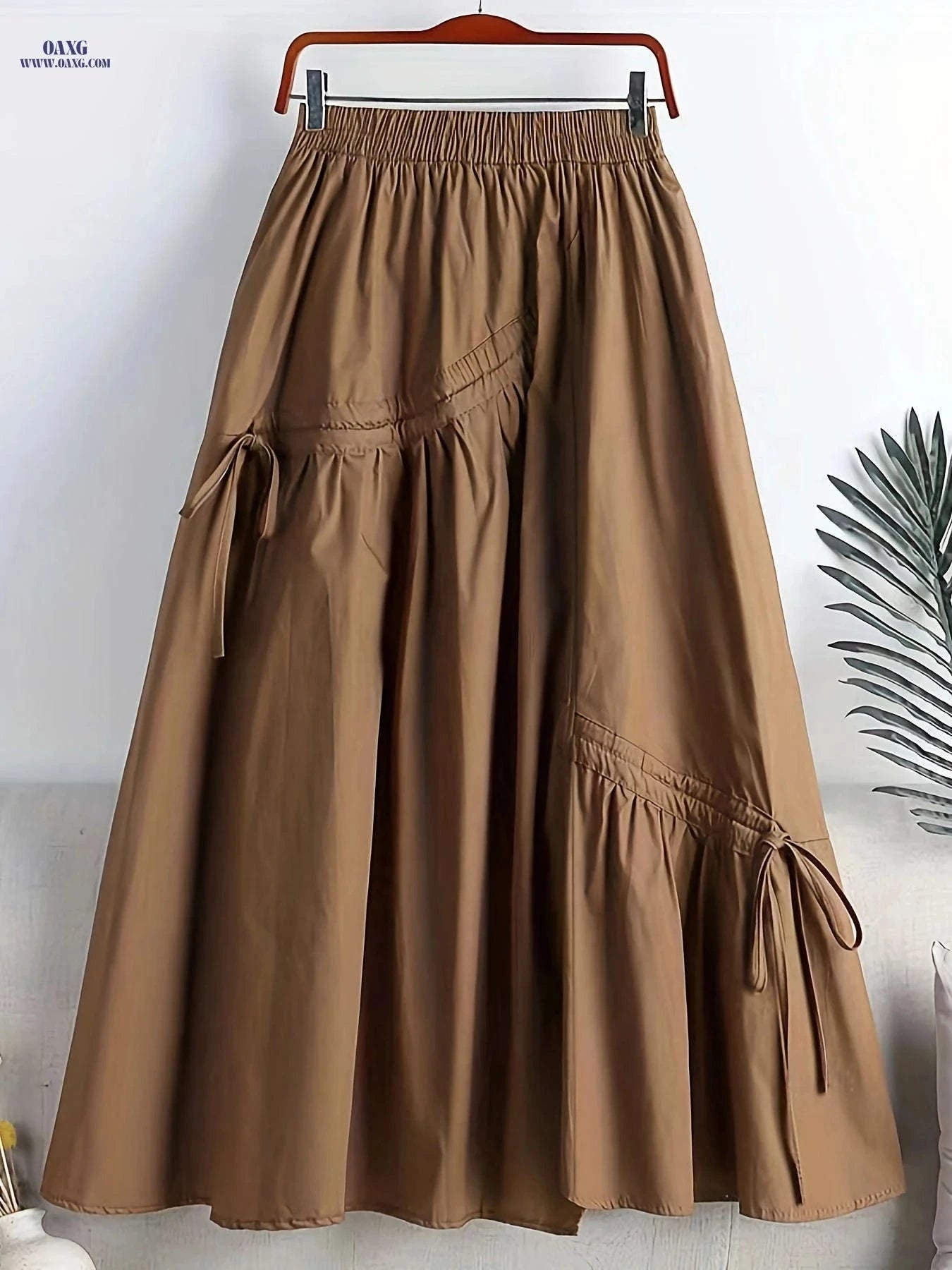 Fashionable Mid-Length Drawstring Skirt - Elegant Polyester for All Seasons   OAXG Khaki / Asian S