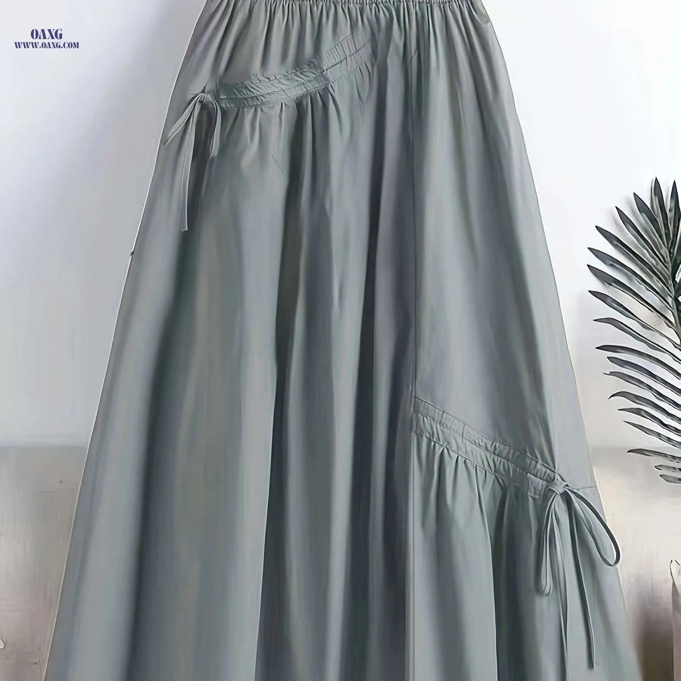 Fashionable Mid-Length Drawstring Skirt - Elegant Polyester for All Seasons   OAXG Khaki / Asian S