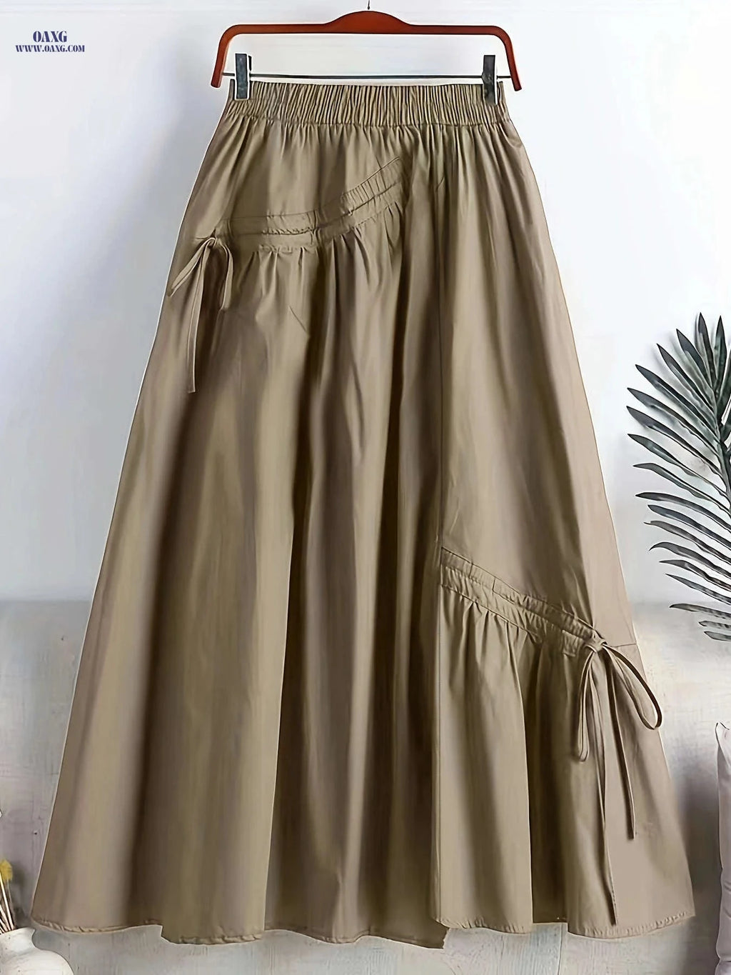Fashionable Mid-Length Drawstring Skirt - Elegant Polyester for All Seasons   OAXG Khaki / Asian S