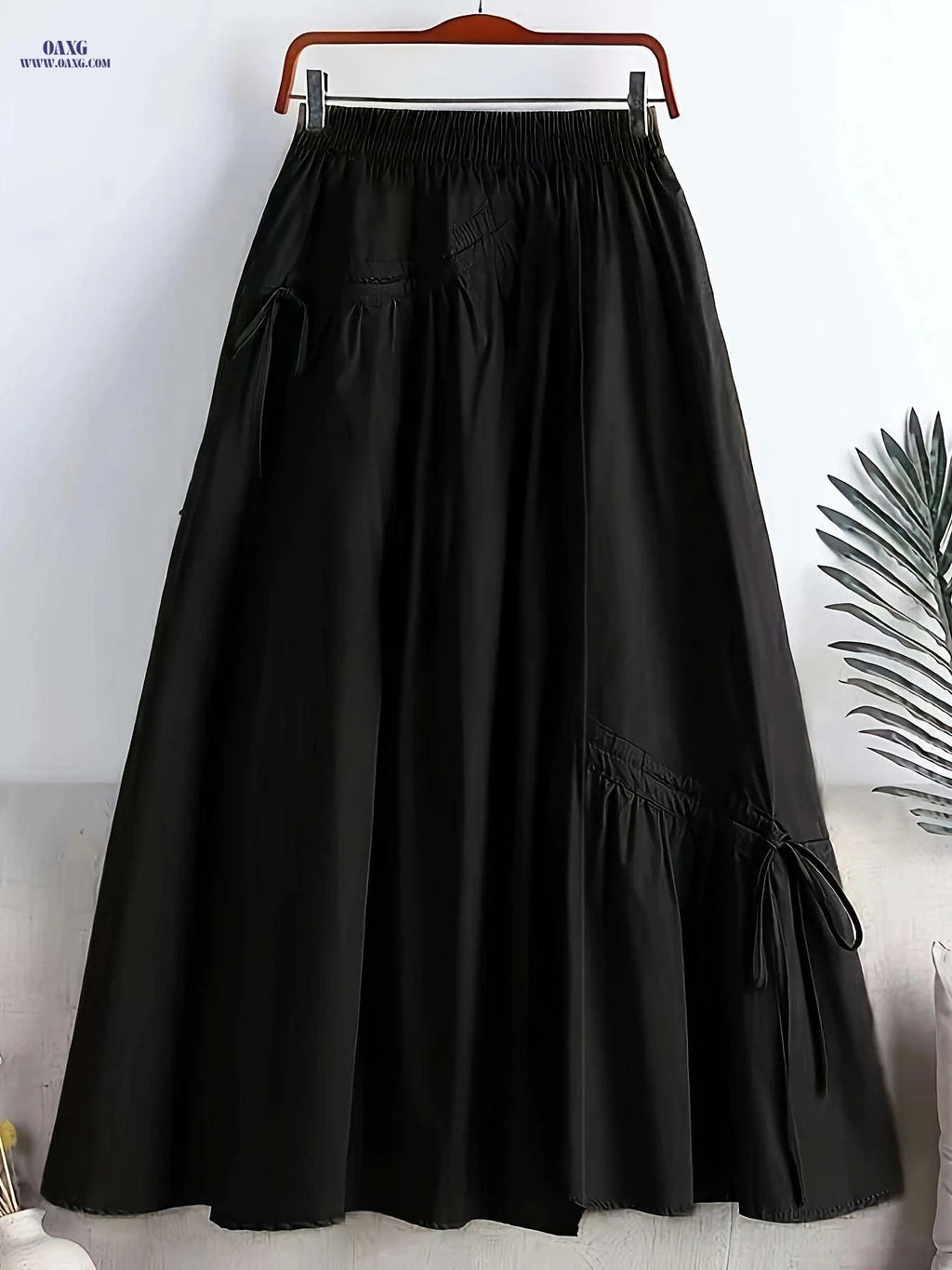 Fashionable Mid-Length Drawstring Skirt - Elegant Polyester for All Seasons   OAXG 