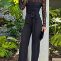 Fashionable Off-Shoulder Jumpsuit - Casual with Lace Detailing   OAXG Black / S
