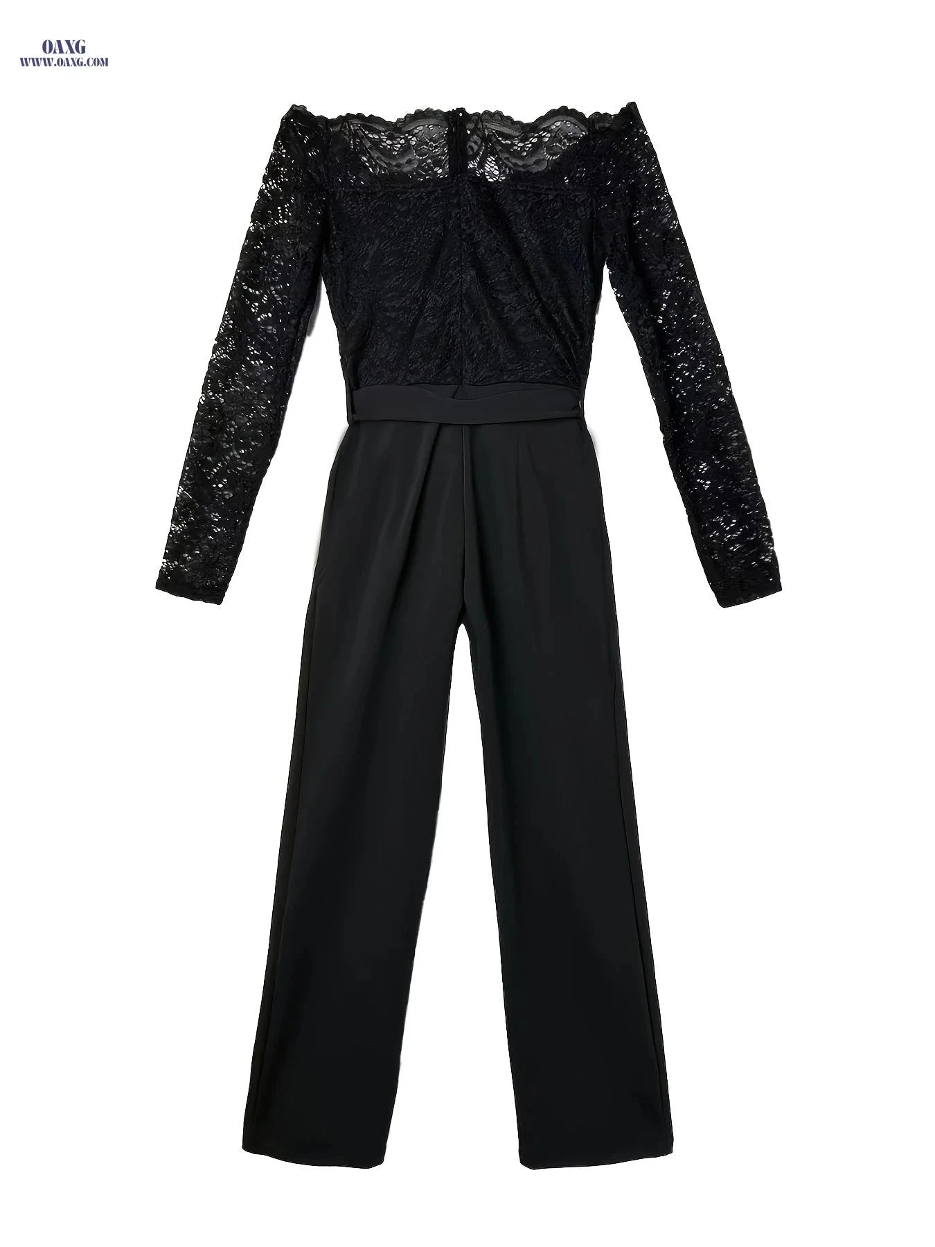 Fashionable Off-Shoulder Jumpsuit - Casual with Lace Detailing   OAXG Black / S