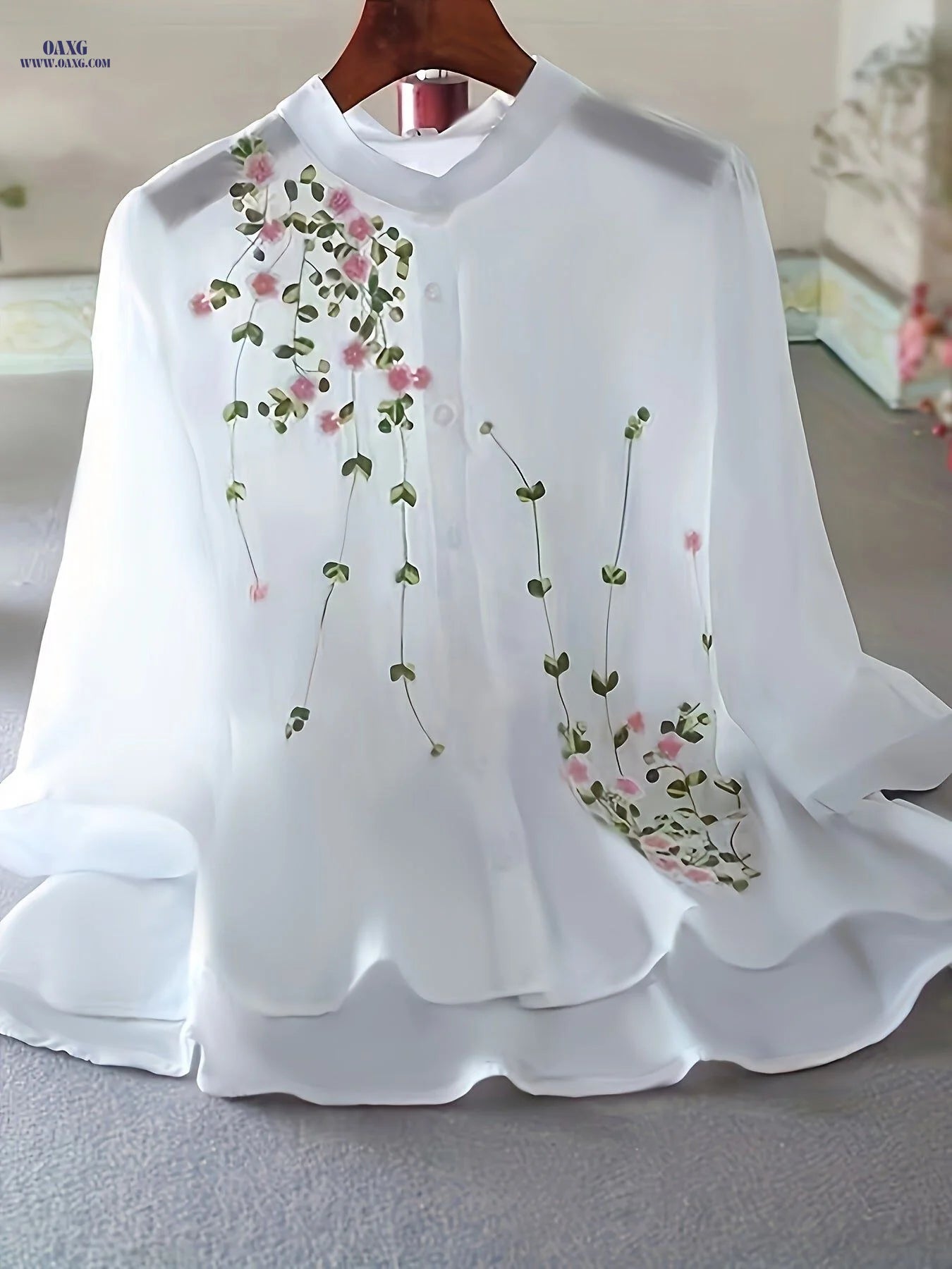 Fashionable Embroidered Short-Sleeve Shirt   OAXG White / XS