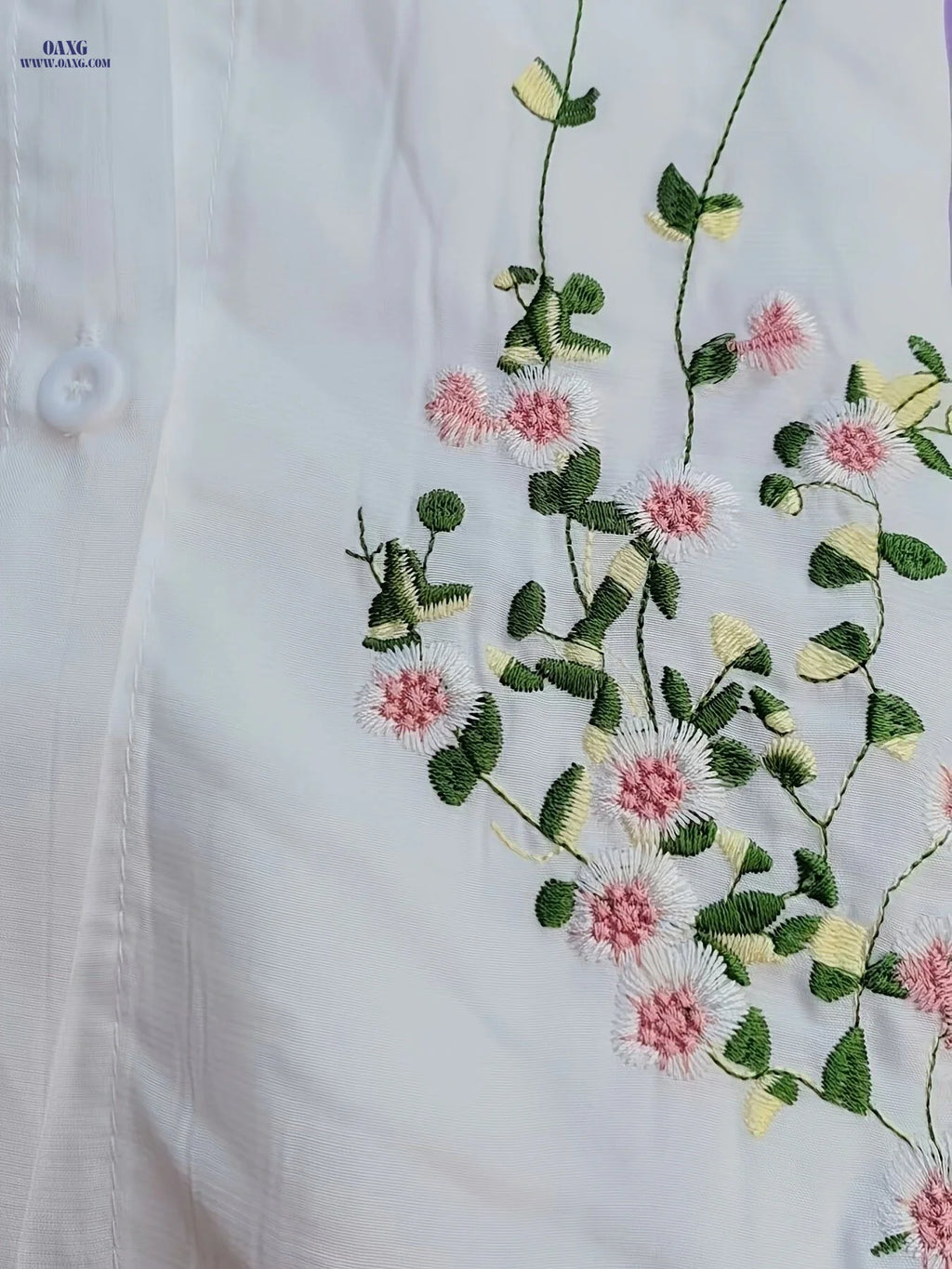 Fashionable Embroidered Short-Sleeve Shirt   OAXG White / XS