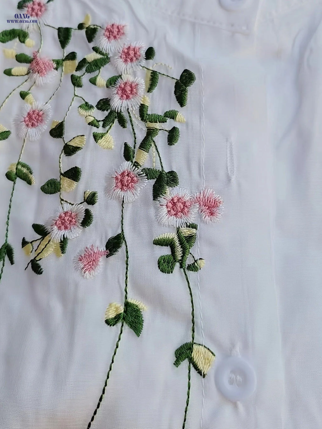 Fashionable Embroidered Short-Sleeve Shirt   OAXG White / XS