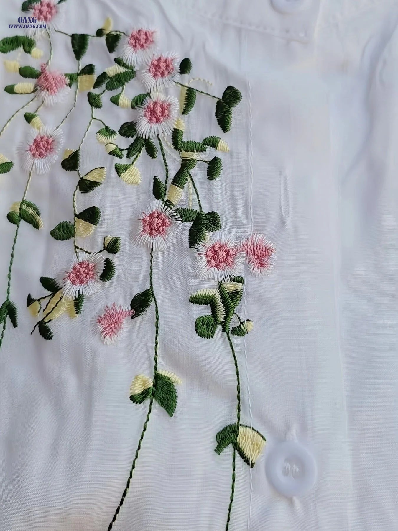 Fashionable Embroidered Short-Sleeve Shirt   OAXG White / XS