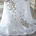 Fashionable Embroidered Short-Sleeve Shirt   OAXG White / XS