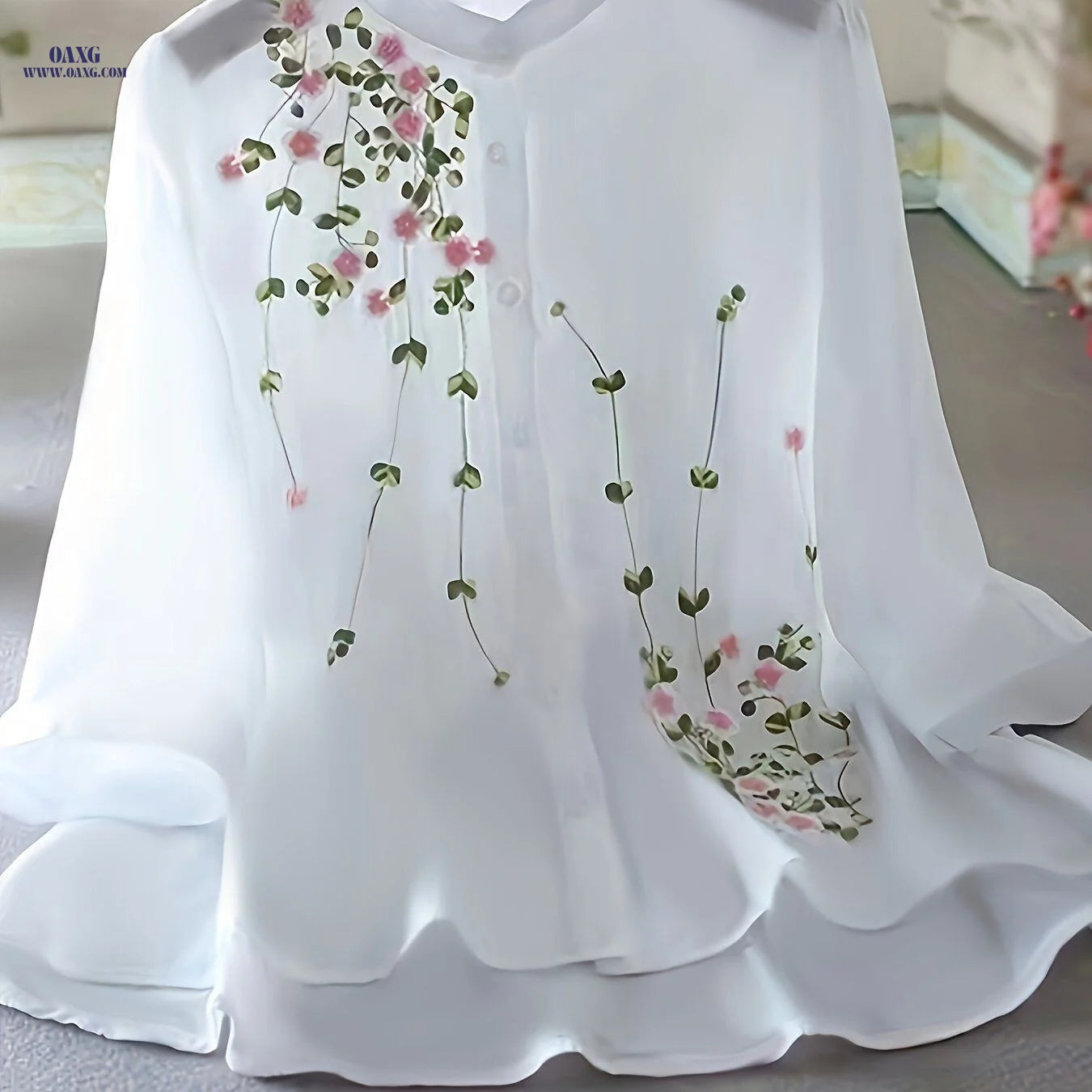 Fashionable Embroidered Short-Sleeve Shirt   OAXG White / XS