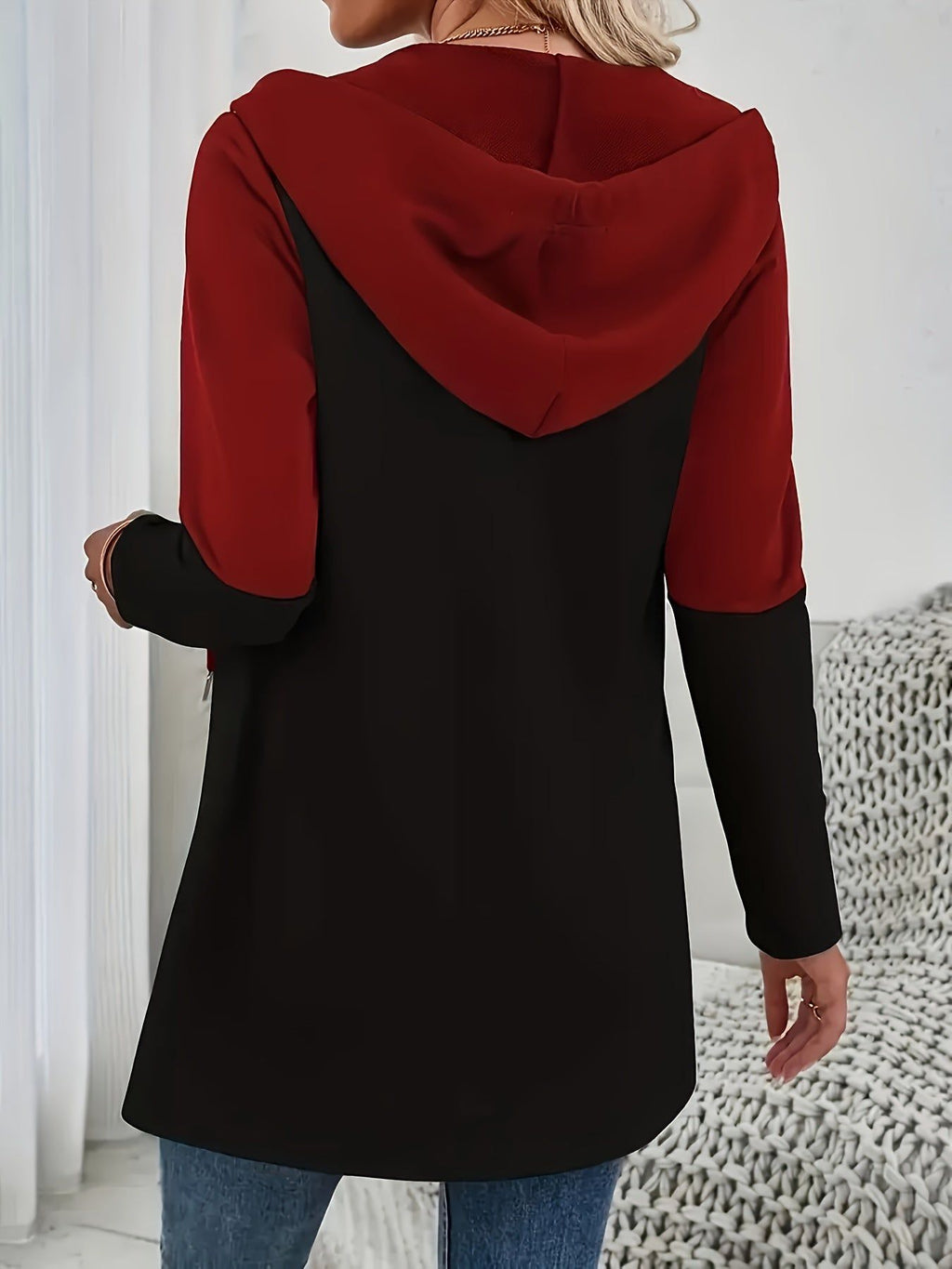 Fashionable Two-Tone Black Red Women's Hoodie - Long Sleeve, Zippered   OAXG Mixed colors / S