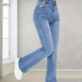 Fashionable Women's Fitted Flare Jeans - High Waist, Long Length   OAXG Sky Blue / XS